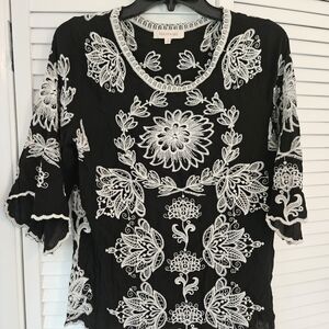 Solitaire Black Blouse with White Embroidery
